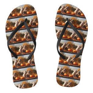 Pitbull Puppy Autumn Delight Pumpkin  Flip Flops
