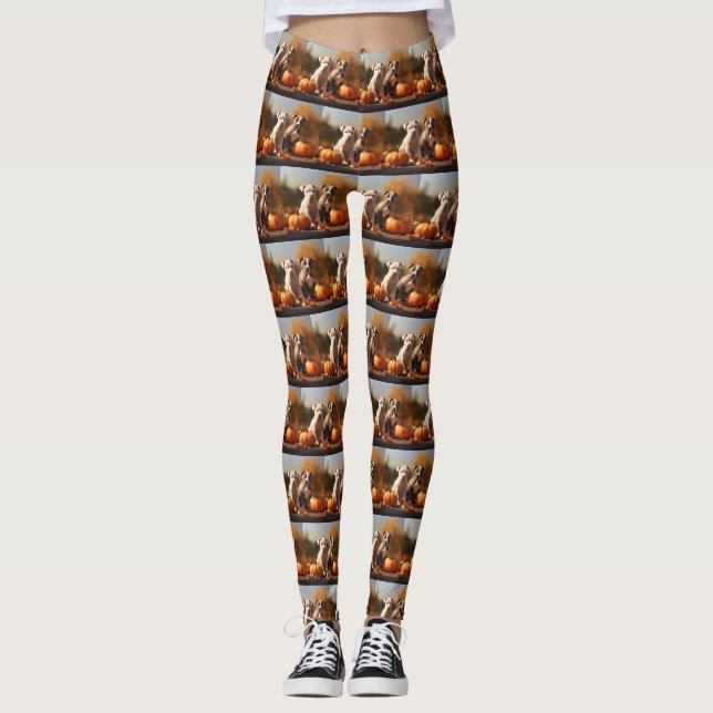 Pitbull Puppy Autumn Delight Pumpkin  Leggings (Front)