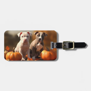 Pitbull Puppy Autumn Delight Pumpkin  Luggage Tag
