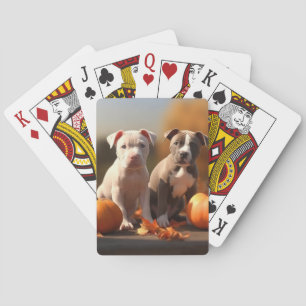 Pitbull Puppy Autumn Delight Pumpkin  Playing Cards