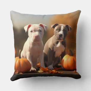 Pitbull Puppy Autumn Delight Pumpkin  Throw Pillow