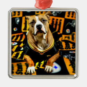 Pitbull Rescue Dog Football Fanatic Metal Ornament