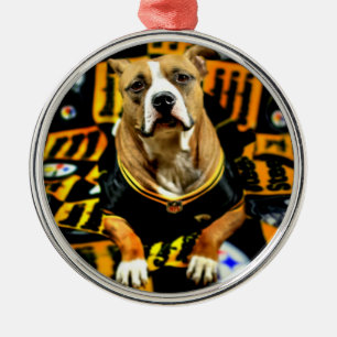 Pitbull Rescue Dog Football Fanatic Metal Ornament
