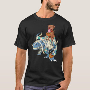 Pitbull Riding Dinosaur Halloween Dog T-Shirt