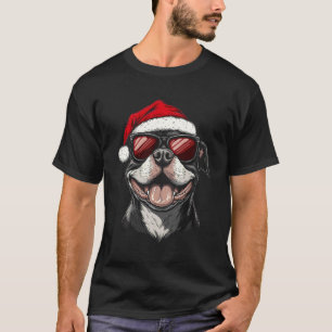 Pitbull Santa Hat Funny Cute Dog Mom Dad Christmas T-Shirt