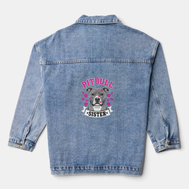 Pitbull Sister Dog Lover Vector Design Denim Jacket (Back)