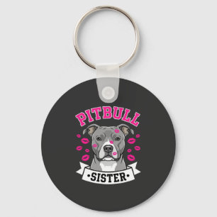 Pitbull Sister Dog Lover Vector Design Keychain