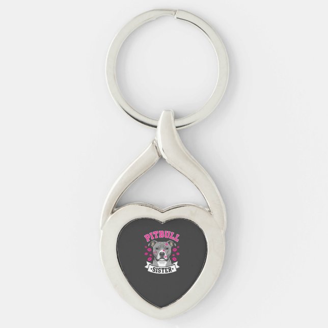 Pitbull Sister Dog Lover Vector Design Keychain (Front)