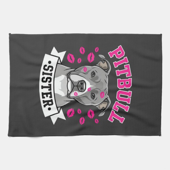 Pitbull Sister Dog Lover Vector Design Kitchen Towel (Horizontal)