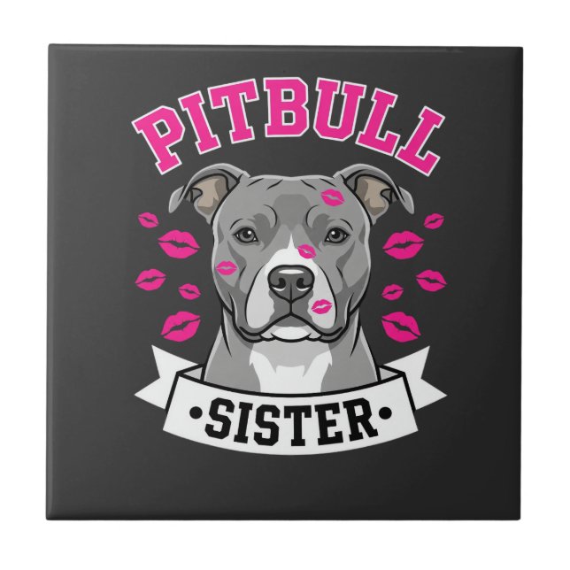Pitbull Sister Dog Lover Vector Design Tile (Front)