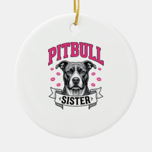 Pitbull Sister Vintage Dog Lover Vector Design_1 Ceramic Ornament