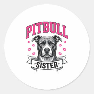 Pitbull Sister Vintage Dog Lover Vector Design_1 Classic Round Sticker