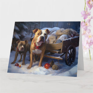 Pitbull Snowy Sleigh Christmas Decor Card