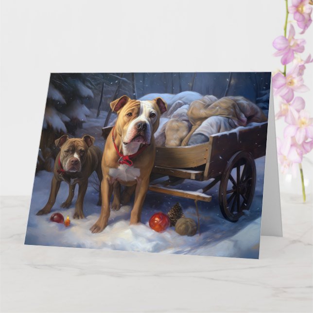 Pitbull Snowy Sleigh Christmas Decor Card (Orchid)