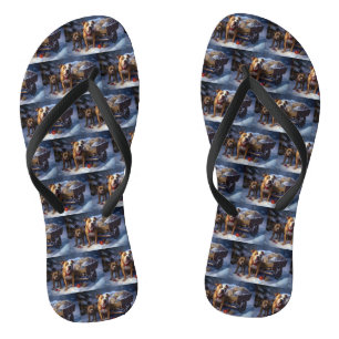 Pitbull Snowy Sleigh Christmas Decor Flip Flops