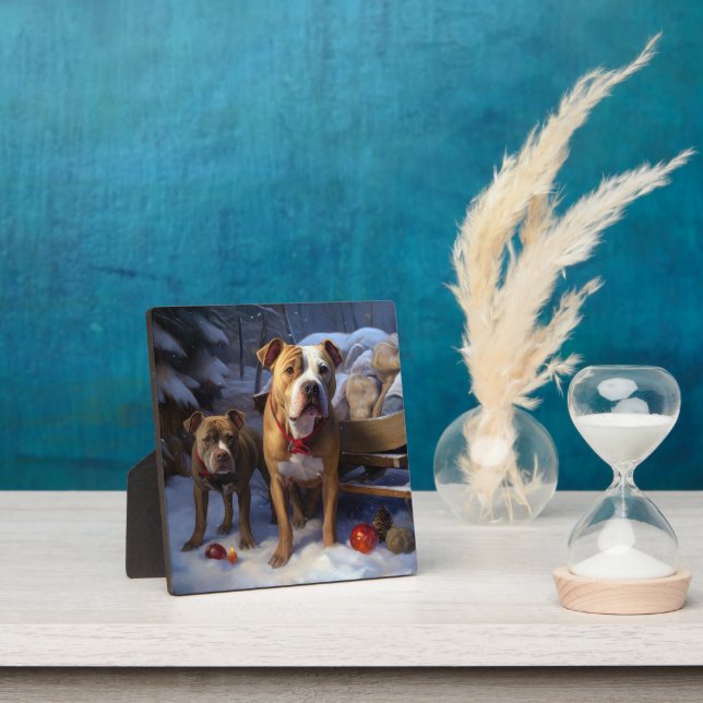 Pitbull Snowy Sleigh Christmas Decor Plaque (Insitu)