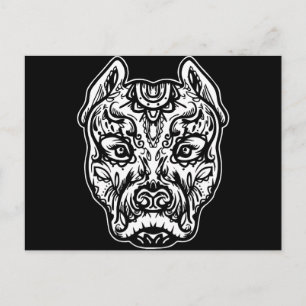 Pitbull Tattoo Art Dog Breed Skull Piston Dtg Pitb Postcard