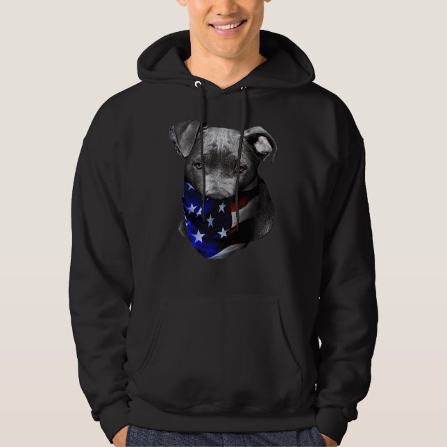 Pitbull Terrier Dog With Usa America Bandana Flag Hoodie (Front)