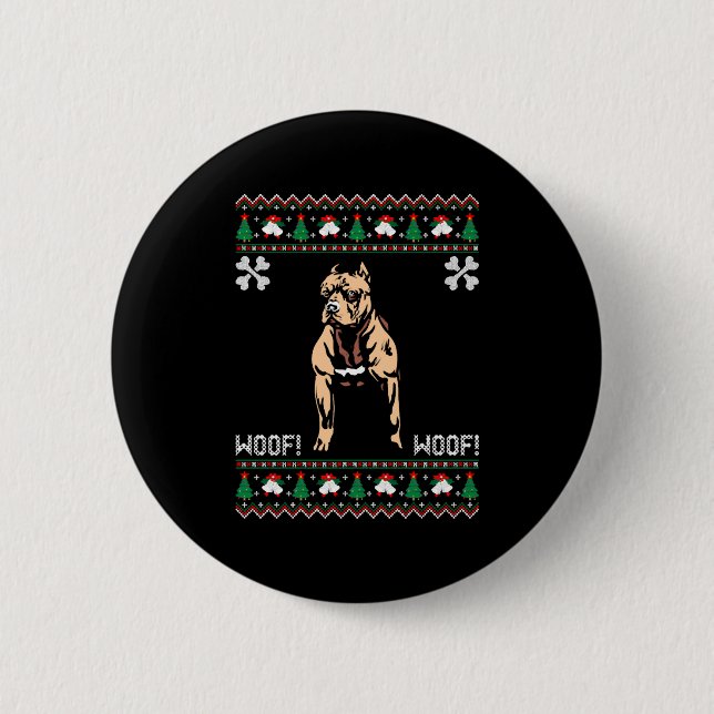 Pitbull Ugly Christmas Sweater 2 Inch Round Button (Front)