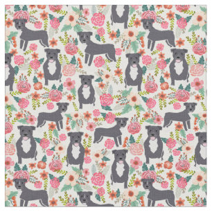 Pitbull vintage florals grey dog cream fabric