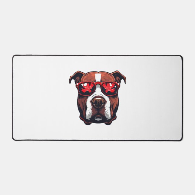 Pitbull Wearing Sunglasses in Canada colours Desk Mat (Front)