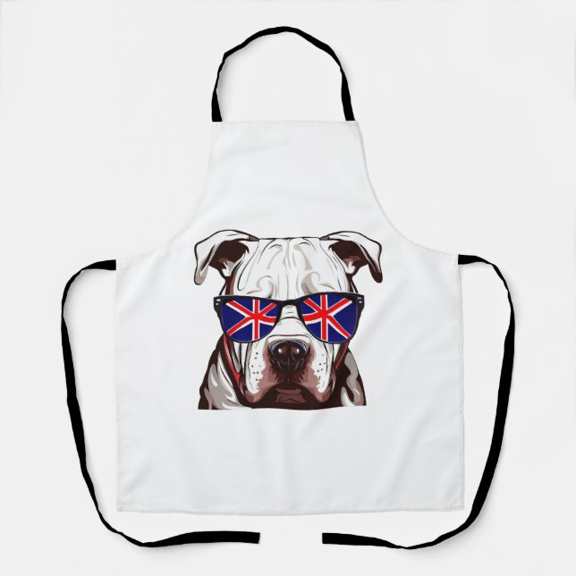 Pitbull Wearing Union Jack Sunglasses Apron (Front)