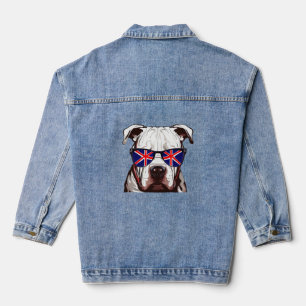 Pitbull Wearing Union Jack Sunglasses Denim Jacket