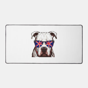 Pitbull Wearing Union Jack Sunglasses Desk Mat