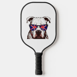 Pitbull Wearing Union Jack Sunglasses Pickleball Paddle