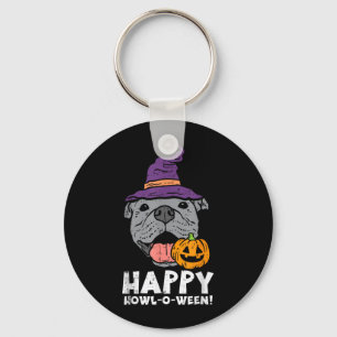 Pitbull Witch Happy Howl O Ween Pumpkin Halloween Keychain
