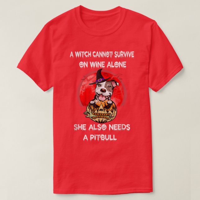 Pitbull Witch Pumpkin Halloween  T-Shirt (Design Front)