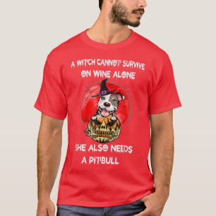 Pitbull Witch Pumpkin Halloween  T-Shirt