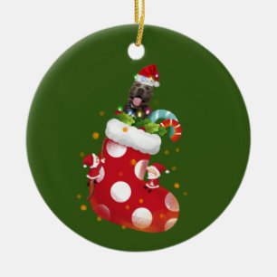Pitbull With Hat Sock Christmas Ceramic Ornament