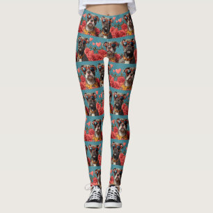 Pitbull With Heart Roses Valentine's Day Leggings