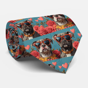 Pitbull With Heart Roses Valentine's Day Tie