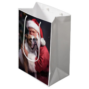 Pitbull With Santa Claus Festive Christmas Medium Gift Bag