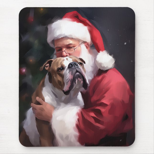 Pitbull With Santa Claus Festive Christmas Mouse Pad (Front)
