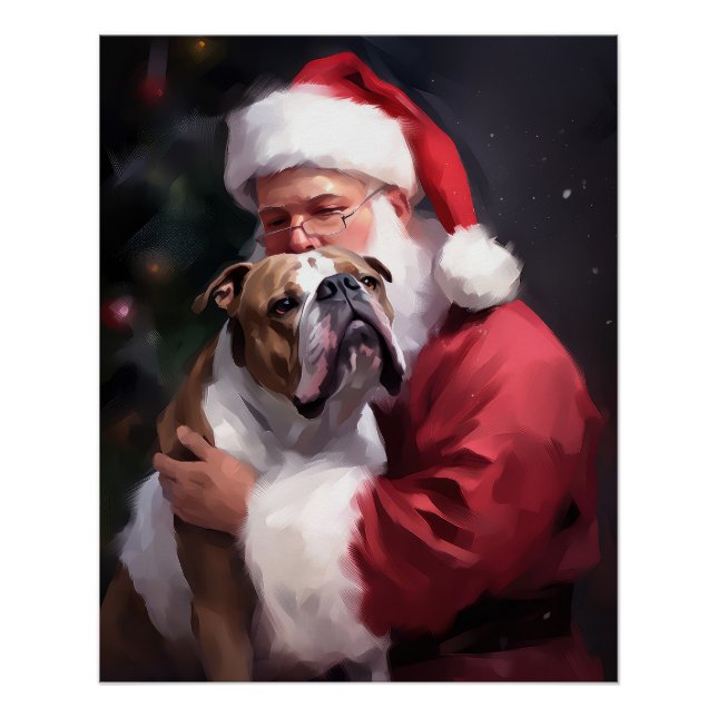 Pitbull With Santa Claus Festive Christmas Poster (Front)