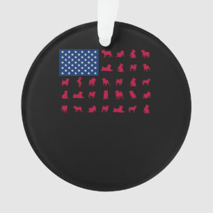 Pitbull with The American Flag Ornament