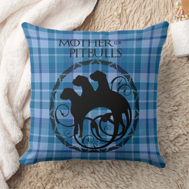 Pitbulls on Plaid Throw Pillow (Blanket)