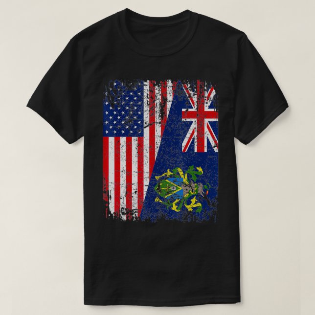 PITCAIRN ISLAND ROOTS  Half American Flag  PITCAIR T-Shirt (Design Front)