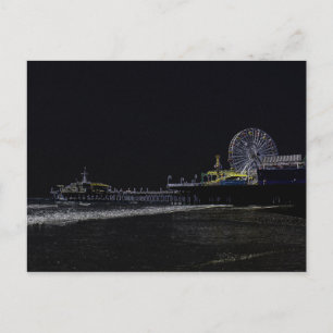 Pitch Black Neon Santa Monica Pier Postcard