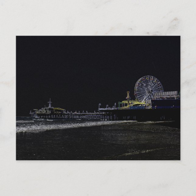 Pitch Black Neon Santa Monica Pier Postcard (Front)