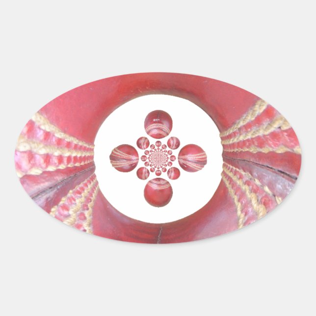 Pitch Kaleidoscope: Cricket Balls The Game's Heart Oval Sticker (Front)
