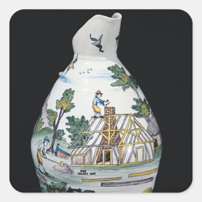 Pitcher depicting the construction of a square sticker (Front)
