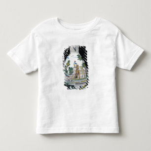 Pitcher depicting the construction of a toddler t-shirt