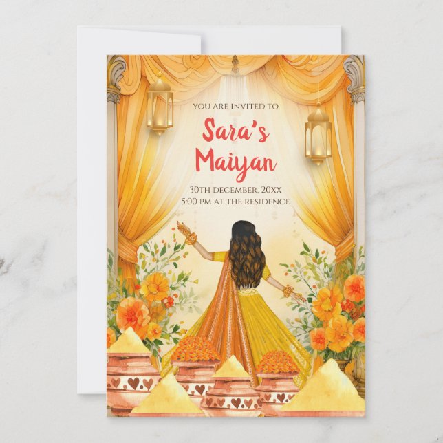 Pithi invitations Maiyan invitations, Haldi invite (Front)