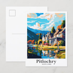Pitlochry Scotland Art Vintage Travel Illustration Postcard