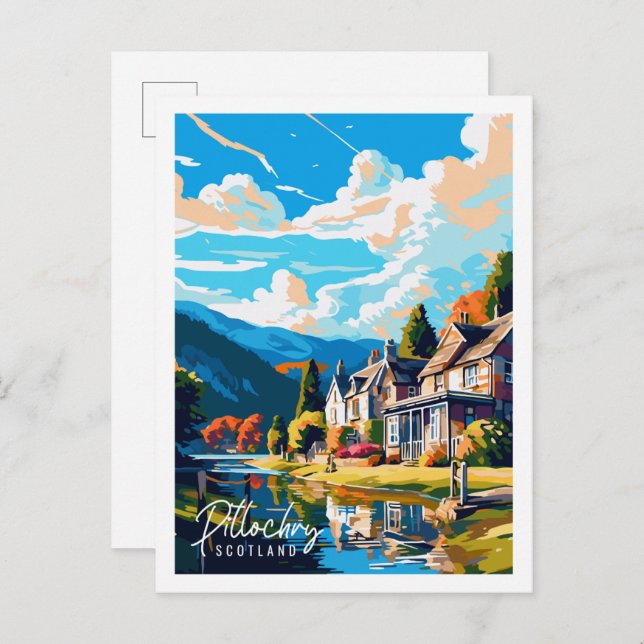 Pitlochry Scotland vintage travel illustration Postcard (Front/Back)