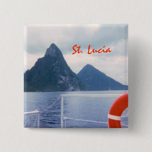 Pitons from the Sea 2 Inch Square Button (Front)